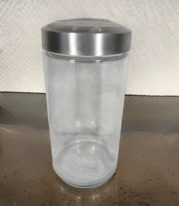 Tall Round Cylinder Modern Clear Glass Canister Jar Container with Metal Lid - Picture 1 of 8