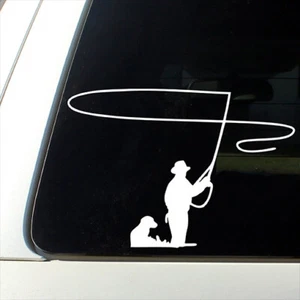 Fly Fishing Vinyl Cut Decal With No Background | 5.5 Inch White Decal | Car - Picture 1 of 1