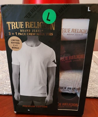 TRUE RELIGION 4-Pack Men's L Premium Cotton Crew Neck Logo T Shirt multicolor - Image 1 of 2