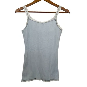 Vtg 90s Mossimo Womens Tank Top Size L Blue Lace Trim Romantic Y2K Elena Gilbert - Picture 1 of 5