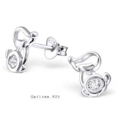 Bambini [Ragazzi] Ragazze 925 Argento Sterling Cane Orecchini con Zirconia - Immagine 1 di 4
