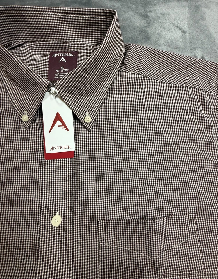 Antigua Hombre XL Manga Larga Con Botones Granate y Blanco Cuadros Nuevo Con Etiquetas Foto 1 de 3