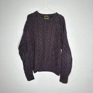 Vintage Eddie Bauer Cable Knit Sweater - Men’s Large Purple Cotton Crew Neck - Picture 1 of 6