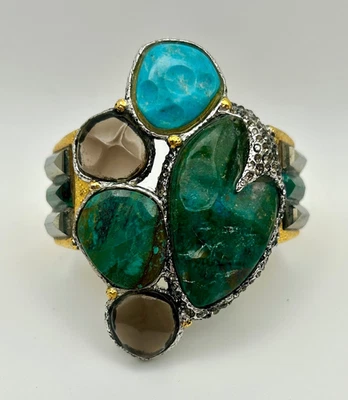 Enorme brazalete ALEXIS BITTAR ~ Cristal turquesa crisocola y cuarzo ahumado Foto 1 de 4