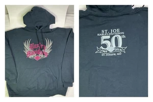 HARLEY DAVIDSON Damen Strass Logo Hoodie Pullover Schwarz Pink Größe XL - Bild 1 von 8
