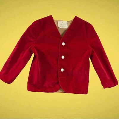 Chaqueta de Terciopelo Vintage Bebé Niño Pequeño Navidad Sears Vacaciones Niño Niña Talla 3 Foto 1 de 4