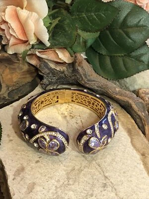 14. Brazalete Joan Boyce Tono Dorado Púrpura Estrás Esmalte Abrazadera 6 3/4" Foto 1 de 4