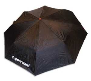 Tupperware Umbrella Black Logo Award w/ Wooden Handle Black & Brown - Picture 1 of 2