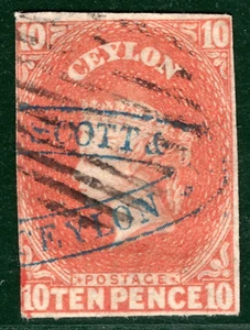 CEYLON QV Classic Stamp SG.9 10d Dull Vermilion (1857) Used Cat £325- YOB10 - Picture 1 of 6