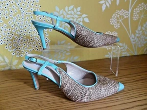 FRATELLI ROSSETTI Luxus Pumps Slingbacks LEDER Stroh türkis 38,5 sehr guter Zustand - Bild 1 von 11