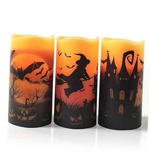 Halloween Flameless Candles Real Wax LED Candles Decor Battery Operated with - Picture 1 of 8