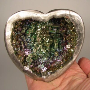4.2" BISMUTH Heart Iridescent Metal Crystals Palm Stone - Lab Grown - 1 lb. - Picture 1 of 10