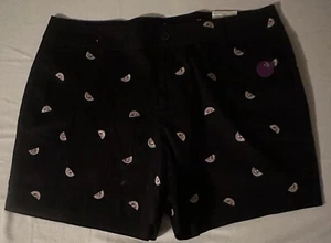 St Johns Bay Women 16 Black Shorts 5" Shorts NEW Watermelon Embroidery - Picture 1 of 6