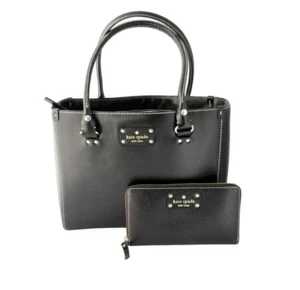 Kate Spade Quinn Black Leather Tote w/Matching Wallet Set - Picture 1 of 12