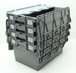 VGC Used 4 x Heavy Duty Plastic Storage Box Boxes With Folding Lids Free P&P - Picture 1 of 4