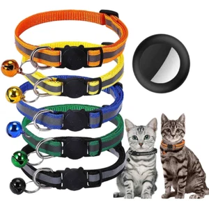 Reflektierende Katzenhalsbänder mit Glocke & GPS Airtag Halter, 5 Stück - Bild 1 von 6
