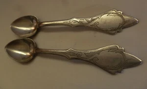 PAIR OF ANTIQUE 1906--1936 ROMANIAN ROMANIA 750 SILVER HAND ENGRAVED SPOONS - Picture 1 of 7
