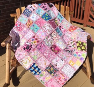 RAG QUILT I SPY throw quilt Girls 43” X 50” handmade in USA #114g - Picture 1 of 10