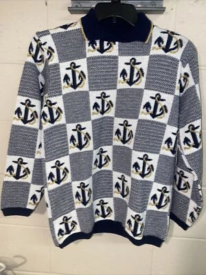 Vintage Alfred Dunner Women's Fisherman Sweater W/collar  Anchor Sz M Petite - Image 1 of 4