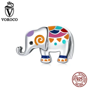 Real 925 Sterling Silver Colorful cute elephant Charm Fit Women Bracelets VOROCO