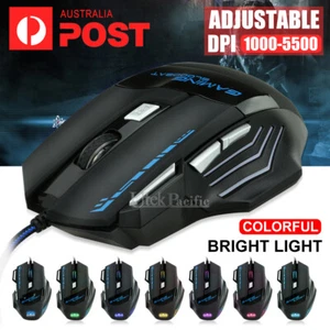 7 Button 5500 DPI LED Wired USB Ergonomic Optical Gaming Mouse For PC Laptop Mac - Picture 1 of 6