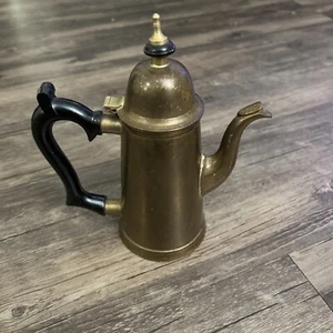 Coperchio a cerniera vintage in ottone massiccio India manico nero - Foto 1 di 8