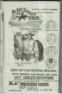 Buckaroo Bobbins Western Heritage Shirt Men's Shirt pattern Xs-XXL (chest 34-60) - Picture 1 of 2