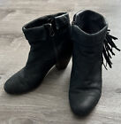 Sam Edelman Women Louie Ankle Boot Size 10 Black Leather Fringe Block Heel