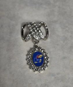 KU JAYHAWKS Scarf Slide Ring Silver & Faux Diamonds NCAA Jewelry Womens Gift - Picture 1 of 4
