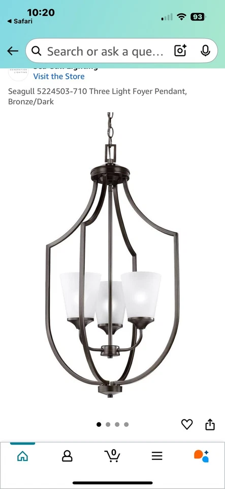 Iluminação de gaivota marinha 5224503-710 Hanford 3 luzes hall/foyer em Siena queimada - Imagem 1 de 1