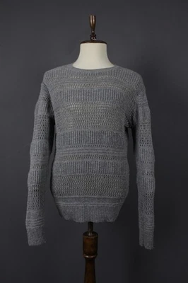 AllSaints Gray Wool Open Knit Crew Neck Ribbed Hem Raglan Sleeve Sweater Size L - Image 1 of 4