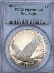 2008-P Bald Eagle Proof Commemorative Dollar PR69 DCAM PCGS Blue Label - Picture 1 of 2