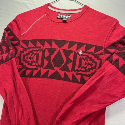 Vintage Y2K Volcom Thermal Shirt Mens Small Red Long Sleeve Waffle Knit Skate - Image 1 of 4