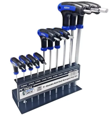 T Handle Hex Key Set 10pc – Cr-V Steel | Soft Grip | 2–10mm | Wall Rack Included - Image 1 of 4