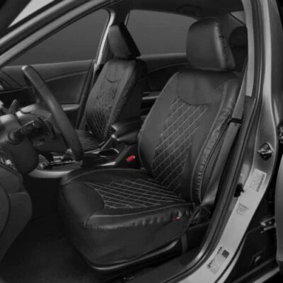 Fundas de asiento de cuero PU Motor Trend para automóvil - patrón de punto de cruz gris Foto 1 de 4