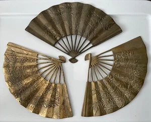 Asiatisch Orientalisch Gold Messing Metall Handfächer Wanddeko - 3er Set - Bild 1 von 8