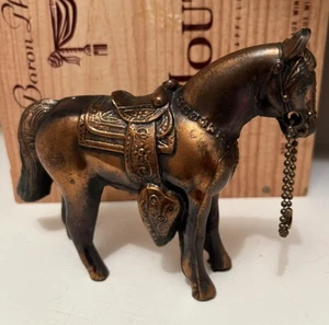 Vintage Metal Horse Bronze Copper Chain MCM 1950s Toy Figurine 6" - Picture 1 of 6