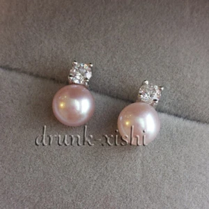Pendientes clásicos de tachuelas rosa perla Akoya plata esterlina 925 princesa - Imagen 1 de 5