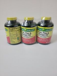 Lot Of 3 Spring Valley Fish/Flax & Borage Oil With Omega 3/6/9 120 Softgels 7/24