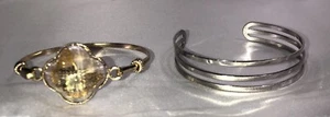 2 Bracelets Butterfly in Stone Hook Clasp Bangle & Silver Cuff - Picture 1 of 8
