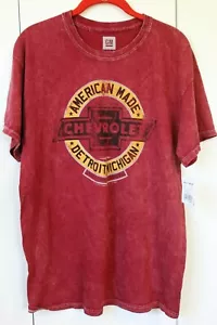 GM Chevrolet American Made Detroit MI Licensed Graphic Rust Red Fabric T Shirt - Picture 1 of 5