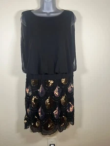 Betsy & Adam Sleeveless Cocktail Dress Womens 10 Black Gold Metallic sequins - Picture 1 of 12