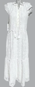 NUEVO VESTIDO MIDI CHICO'S TALLA 00 BLANCO CON OJALES EN CAPAS TALLA 2 MANGA CON VOLANTES - Imagen 1 de 15
