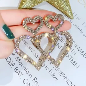 Weißgold offene Herzen Ohrstecker Kristall Pave Strass 2 1/2" - Bild 1 von 8
