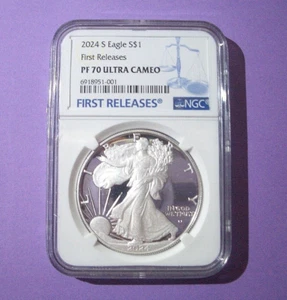 2024 s proof silver eagle ngc pf 70 uc first releases fr label IN HAND - Picture 1 of 4