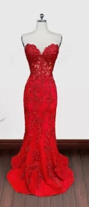 JESSIE G DESIGN Red Sweetheart Neck Strapless Evening Gown-M - Picture 1 of 7