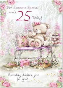 Doodlecards 25th Birthday Card Age 25 for Her Cute Teddy's Afternoon Tea - Picture 1 of 4