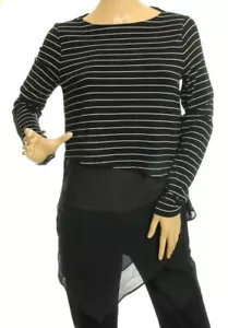 Bar III Women's T Shirt Black Striped Top Size L - Picture 1 of 4