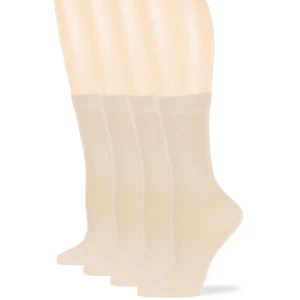 Women's Cotton 4 Pack Solid Casual Thin Dress Crew Socks Medium 9-11 Light Beige - Picture 1 of 10