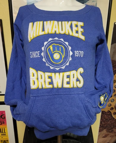Womens Soft As A Grape Milwaukee Brewers Pullover Crew Sweatshirt Medium MLB Sew Cover